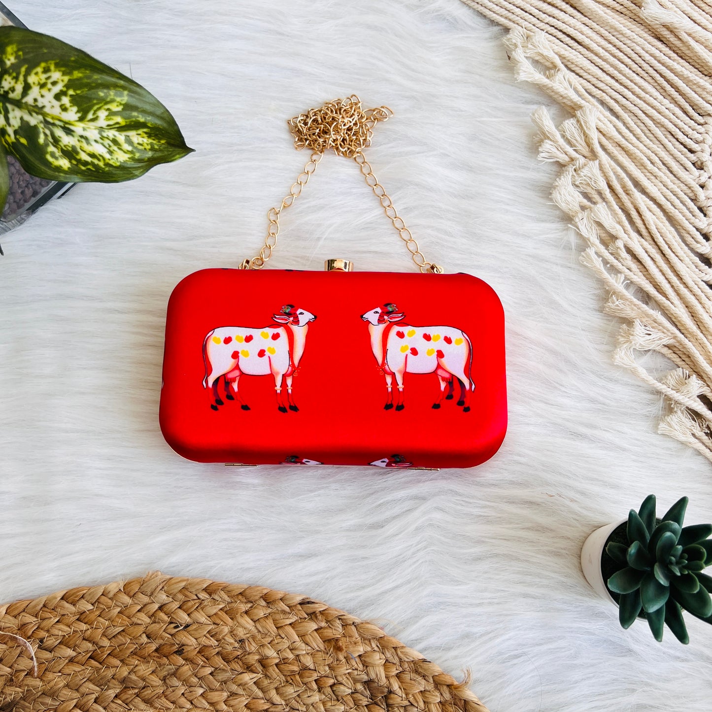 Pichwai Red Clutch