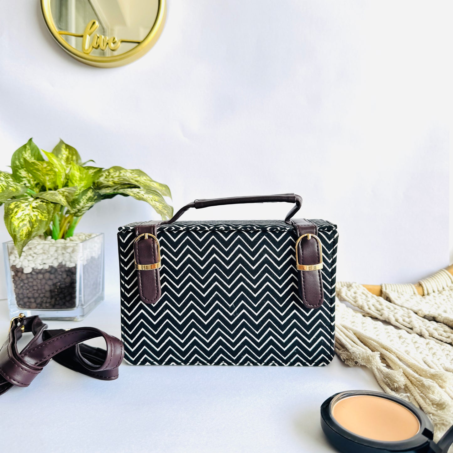 Black ZigZag Box Sling Bag