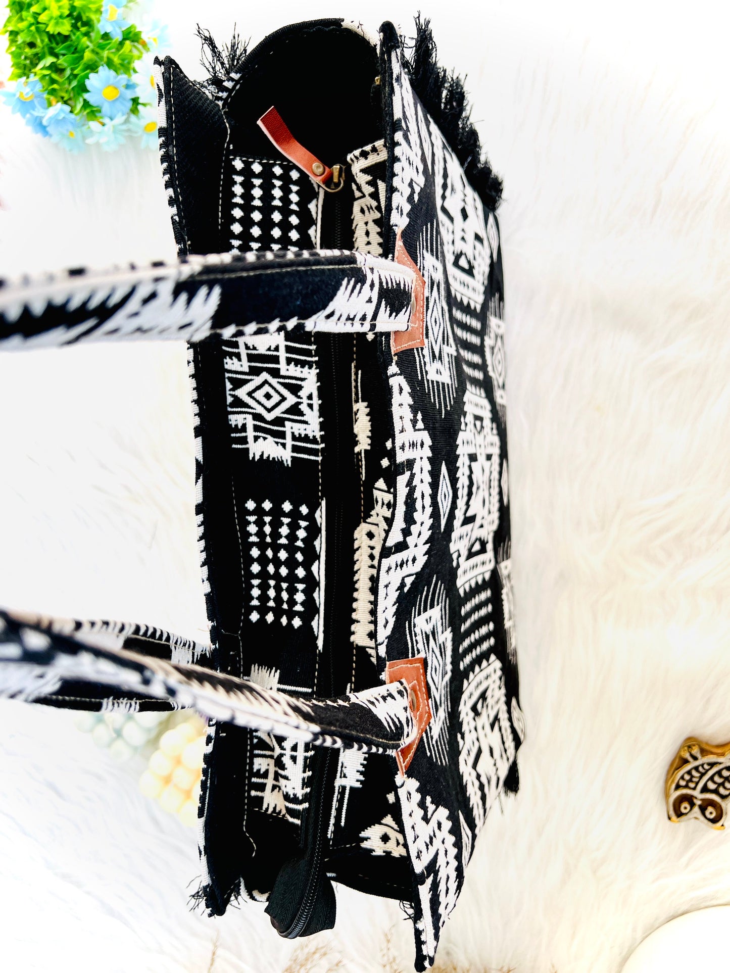 Black Boho Fringe Laptop Bag