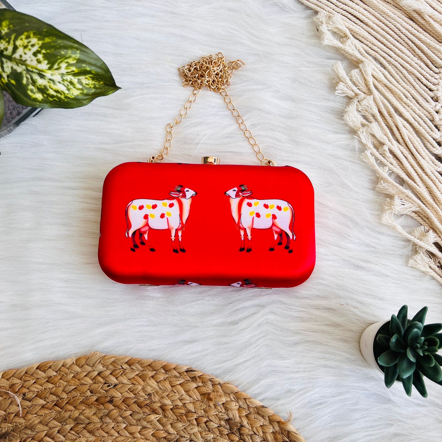 Pichwai Red Clutch