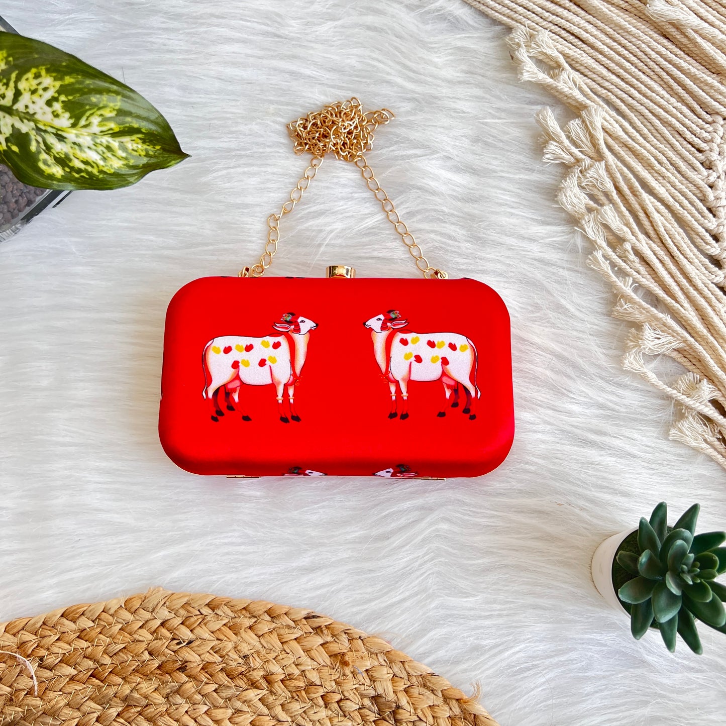 Pichwai Red Clutch