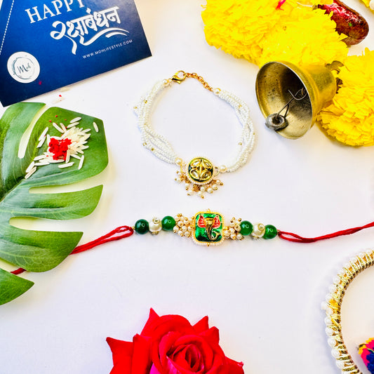 Ganpati Golden Cluster Rakhi + Lumba