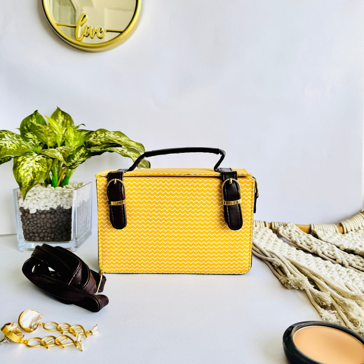 Yellow Zigzag Box Sling Bag