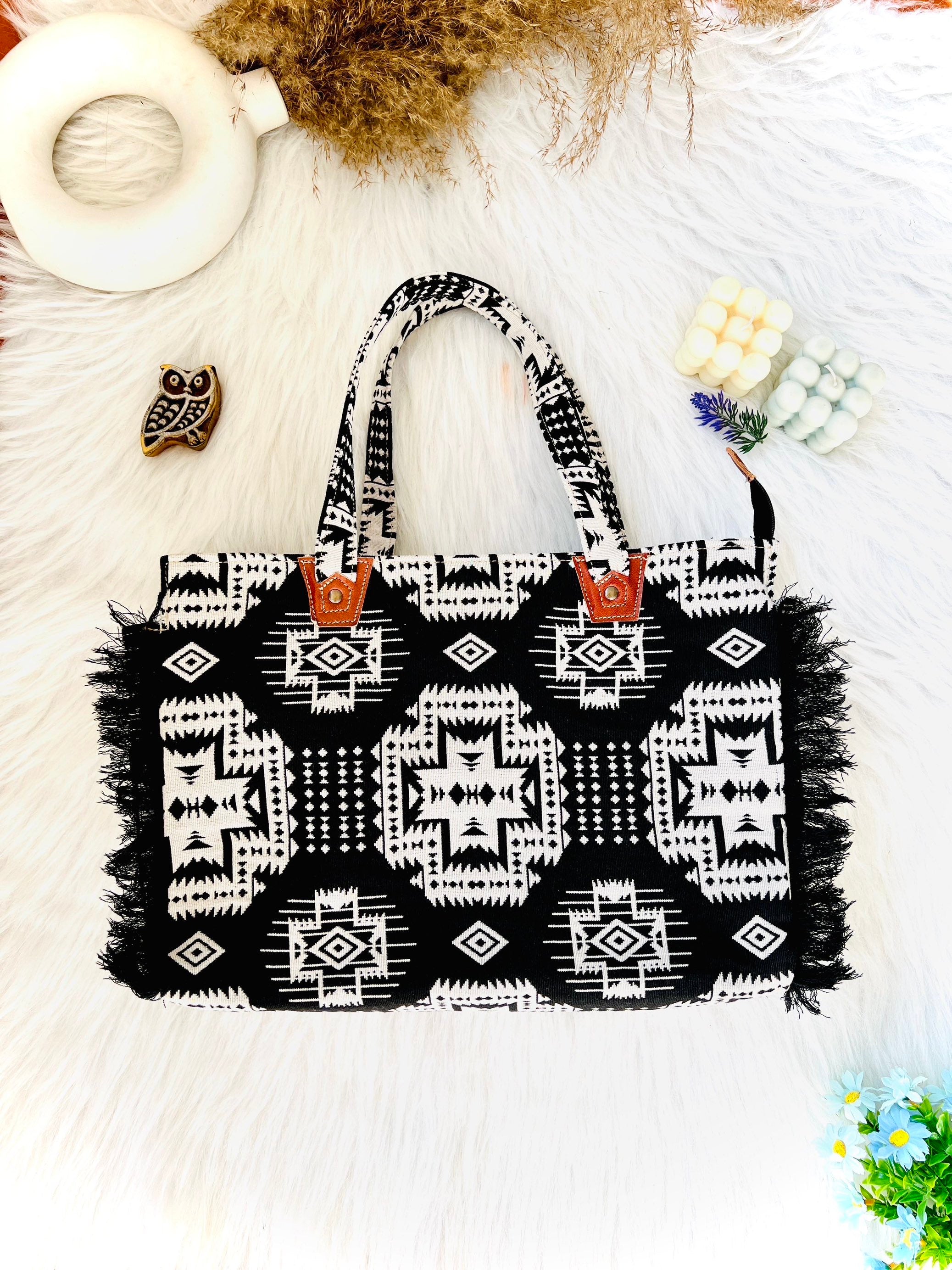 Black Boho Fringe Laptop Bag mohlifestyle