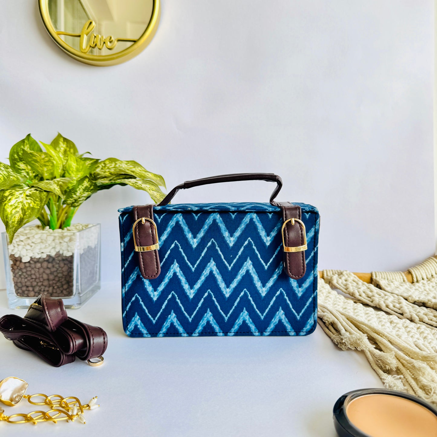 Indigo Zigzag Sling Bag