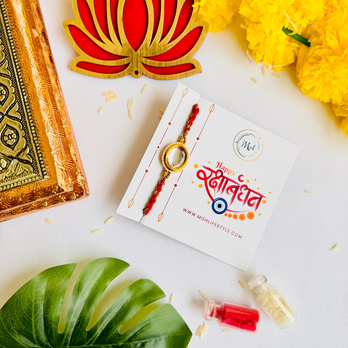 Kundan Red Rakhi