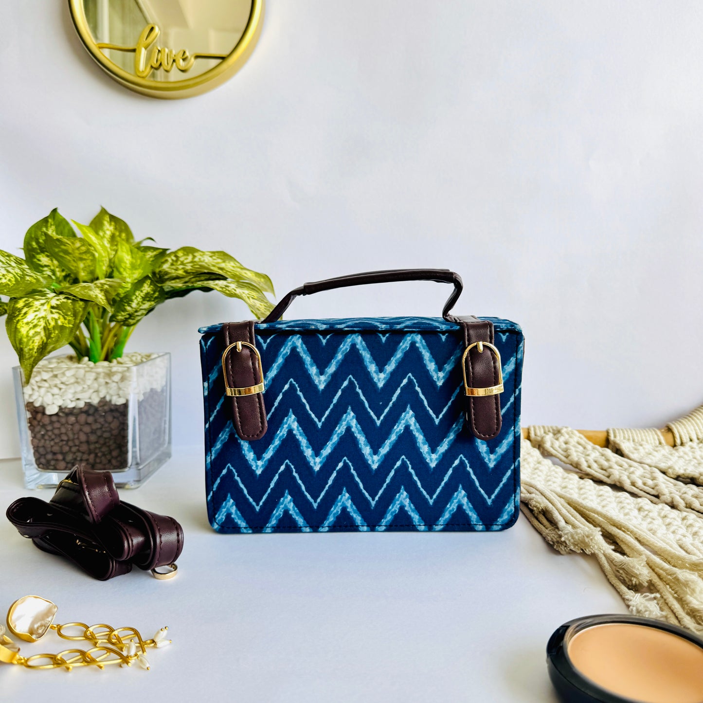 Indigo Zigzag Sling Bag