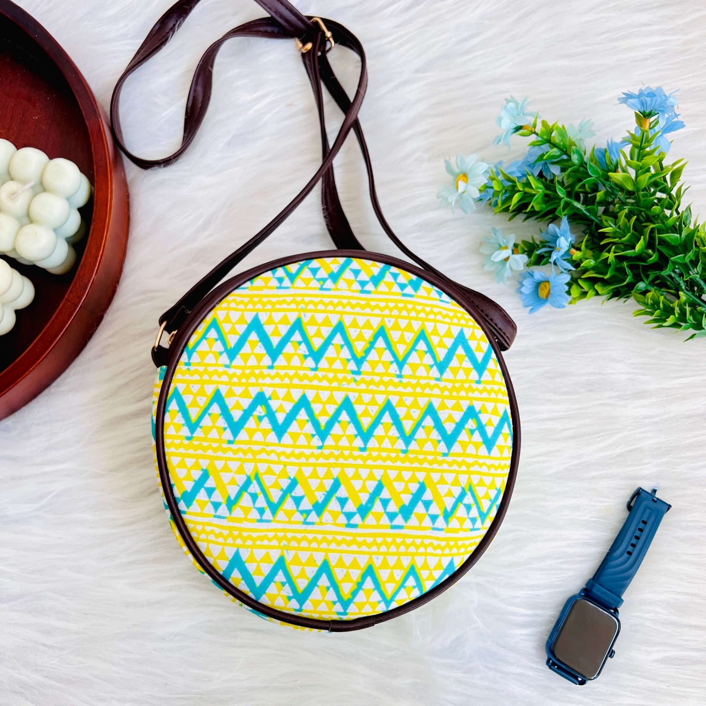 Yellow Ikat Round sling Bag