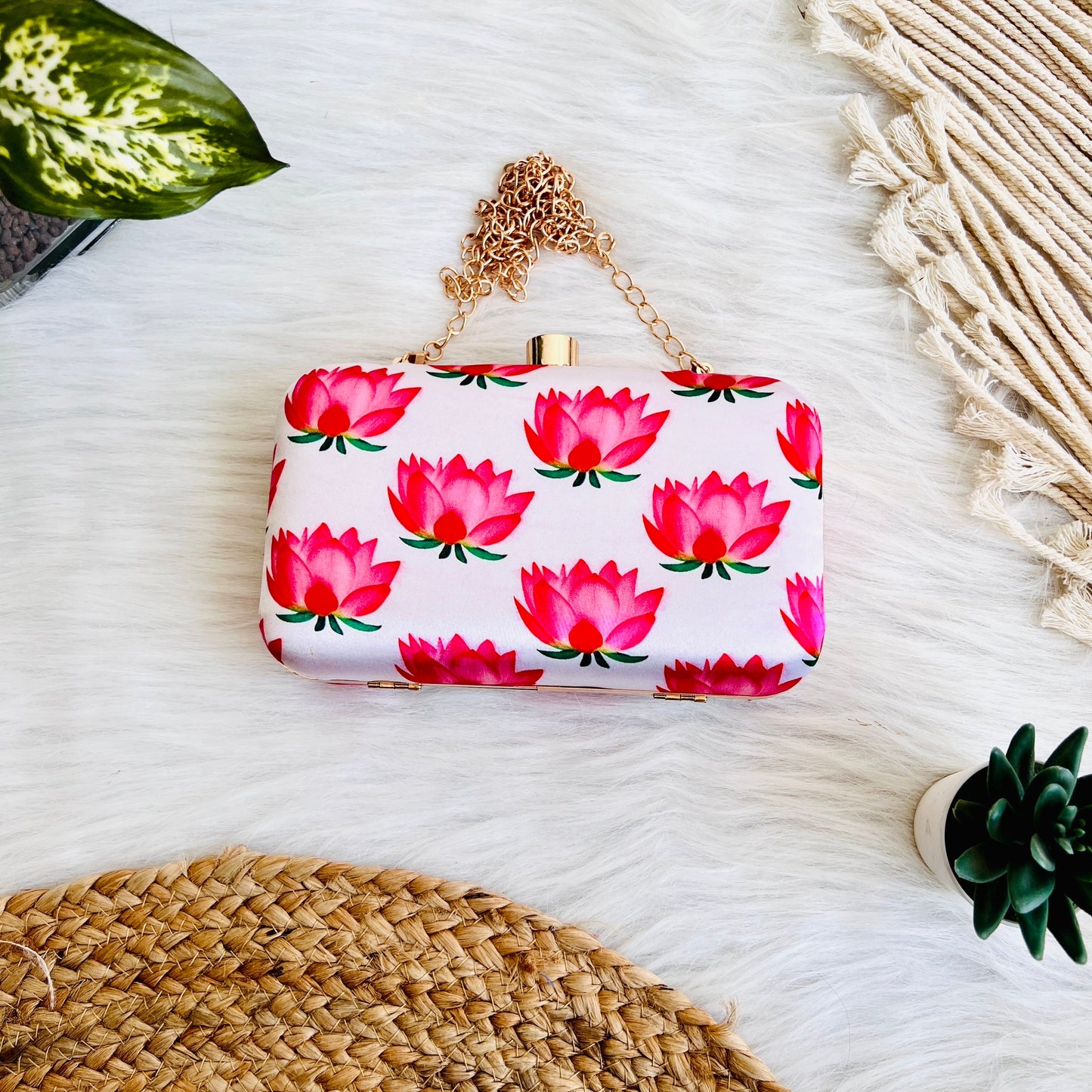 Pichwai White Lotus Clutch